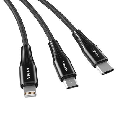 Кабел Vipfan X16 3in1 USB Type-C / Lightning / Micro 66W 1.5m