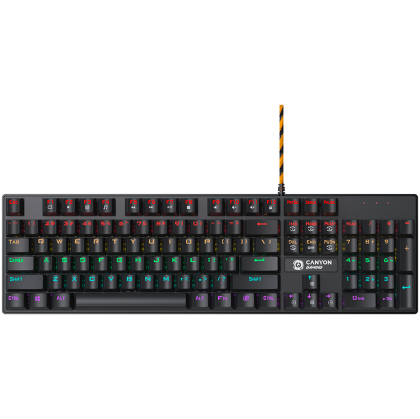 CANYON Canyon Deimos GK-4, Wired black Mechanical keyboard With colorful lighting system104PCS rainbow backlight LED,also can custmized backlight,1.8M braided cable length,rubber feet,English layout double injection,Numbers 104 keys,keycaps,0.7kg, Size 42