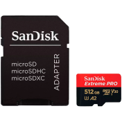 SanDisk Extreme PRO microSDXC 512GB + SD Adapter + 2 years RescuePRO Deluxe up to 200MB/s & 140MB/s Read/Write speeds A2 C10 V30 UHS-I U3, EAN: 619659188566