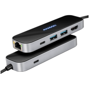 AXAGON HMC-6GLN 2x USB-A 5Gbps, 1x USB-C 5Gbps, 4K/60Hz HDMI, RJ-45, USB 3.2 Gen 1 hub, PD 100W, 20cm USB-C cable