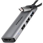 AXAGON HMC-H3A 3x USB-A (2x USB2.0, 1x USB3.0) + HDMI 4K 30Hz, 3.2 Gen 1 hub, metal, 15cm USB-C cable