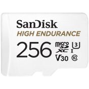 SanDisk High Endurance microSDXC 256GB + SD Adapter - for dash cams & home monitoring, up to 20,000 Hours, Full HD / 4K videos, up to 100/40 MB/s Read/Write speeds, C10, U3, V30, EAN: 619659173227