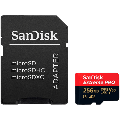 SanDisk Extreme PRO microSDXC 256GB + SD Adapter + 2 years RescuePRO Deluxe up to 200MB/s & 140MB/s Read/Write speeds A2 C10 V30 UHS-I U3