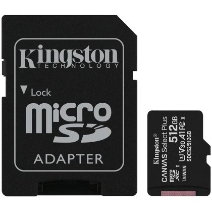 Kingston 512GB micSDXC Canvas Select Plus 100R A1 C10 Card + ADP