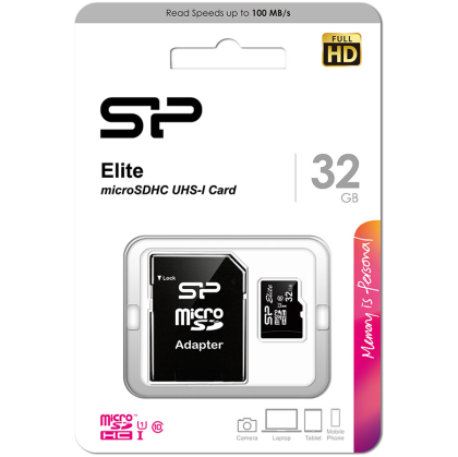 Silicon Power Elite /class 10 32GB mSD Card UHS-1 (U1) R/W: up to 85/10 MB/s, ECC function, Shock/water/x-ray-proof,  w/ adapter, EAN: 4712702628180