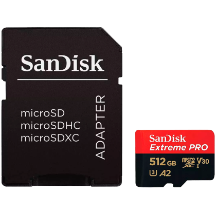 SanDisk Extreme PRO microSDXC 512GB + SD Adapter + 2 years RescuePRO Deluxe up to 200MB/s & 140MB/s Read/Write speeds A2 C10 V30 UHS-I U3, EAN: 619659188566