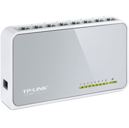 Switch TP-Link TL-SF1008D, 8-Port RJ45 10/100Mbps desktop switch, Fanless, LED indicator, Auto Negotiation/Auto MDI/MDIX, Plastic case