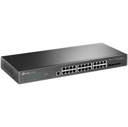 JetStream 24-Port Gigabit L2+ Managed Switch with 4 10G SFP+ slots, support SDN Controller, abundant L2/L2+ features, 1U rack mountable, full managed via web UI/CLI/Console/SSH/Telnet/SNMP.