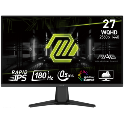 MSI MAG 275QF Gaming Monitor, 27" 180Hz, WQHD (2560x1440) 16:9, Rapid IPS Anti-glare, 0.5ms, 300nits, 1000:1, 178°/178°, Adaptive-Sync, Adjustable Stand, 1x DP, 2x HDMI, 3Y Warranty