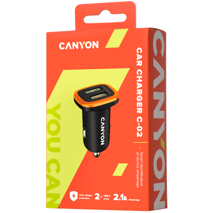 CANYON car charger C-02 2.1A/2USB-A Black