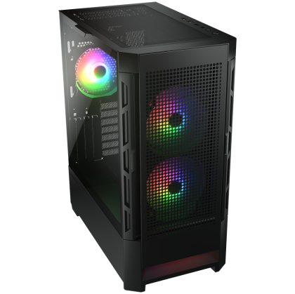 COUGAR | Case Airface RGB Black | PC Case | Mid Tower / Mesh Front Panel / 2 x 140mm ARGB Fans / 1x 120mm ARGB Fan / TG Left Panel / Black