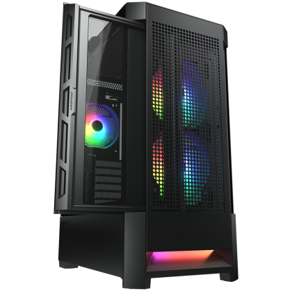 COUGAR | Case Airface RGB Black | PC Case | Mid Tower / Mesh Front Panel / 2 x 140mm ARGB Fans / 1x 120mm ARGB Fan / TG Left Panel / Black