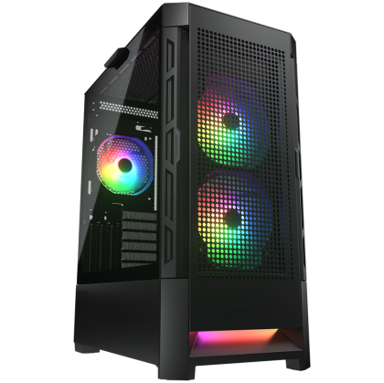 COUGAR | Case Airface RGB Black | PC Case | Mid Tower / Mesh Front Panel / 2 x 140mm ARGB Fans / 1x 120mm ARGB Fan / TG Left Panel / Black