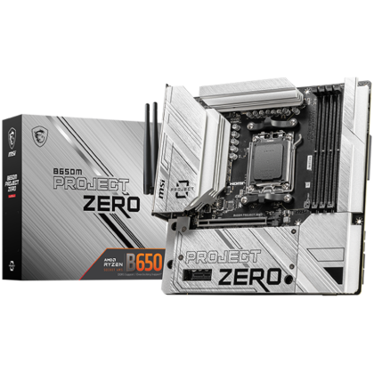 MSI B650M PROJECT ZERO, mATX, Socket AM5, Dual Channel DDR5 7600+(OC)MHz, 1x PCIe x16 slot, 2x M.2 slots, 1x HDMI, 1x DP, 2xUSB 2.0, 2xUSB 5Gbps Type A, 3xUSB 10Gbps Type A, 1xUSB 20Gbps Type C, 7.1 HD Audio, 2.5Gbps LAN