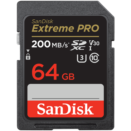 SanDisk Extreme PRO 64GB SDXC Memory Card + 2 years RescuePRO Deluxe up to 200MB/s & 90MB/s Read/Write speeds, UHS-I, Class 10, U3, V30