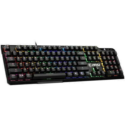 MSI VIGOR GK41 LR US Gaming Keyboard, Black, 6 fixed color LEDs in 10 different lighting zones, 6+N Key Rollover & Anti-ghosting, Hotkeys for Rapid Control, 3 Adjustable Keyboard Angles