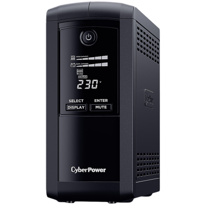 CyberPower UPS с AVR ,Line-Interactive, LCD display,700VA/390W, 4x Schuko, Runtime at 90W ( min ):33, Surge and Spike protection; VP700ELCD