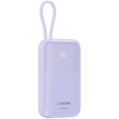 CANYON power bank OnPower 101 built-in cable 10000 mAh PD22.5W Purple