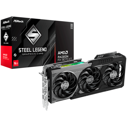 ASROCK Video Card AMD Radeon RX 9070 XT Steel Legend Dark 16GB GDDR6, 256-bit, 3x DisplayPort 2.1a, 1x HDMI 2.1b, 298 x 131 x 58 mm, 2.9-slot, recomended PSU 800W, 2x 8-pin pwoer connector, 90-GA5VZZ-00UANF