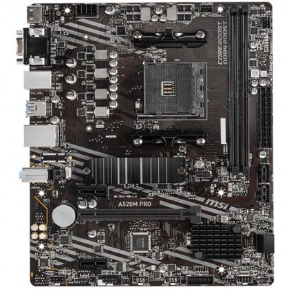 MSI Main Board Desktop A520M PRO (AM4, 2xDDR4, 1xPCI-E X16, 2xPCI-E X1, 4xSATA3, 1xM.2, RAID, 6xUSB3.2 Gen1, 6xUSB2.0, DP, VGA, HDMI, Audio, GLAN) mATX Retail