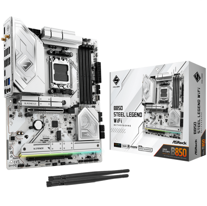 ASROCK MB Desktop B850 STEEL LEGEND WIFI, AM5, 4x DDR5, 1x PCIe 5.0 x16, 1x Blazing M.2(PCIe Gen5x4), 3x Hyper M.2, 4x SATA3, RAID 0, 1, 10, 7.1 CH HD Audio, 1x HDMI, 9x USB 3.2, 8x USB 2.0, 3x USB-C, 2.5G LAN, 2x Wi-Fi 7, 1x HDMI, 1x SPDIF, ATX