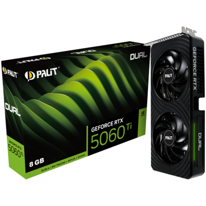 PALIT GeForce RTX 5060 Ti Dual 8GB GDDR7 128 bit, 1x HDMI 2.1b, 3x DP 2.1b, 2 Fan, 1x 8-pin pwr connector, 600W, 262.1 x 126.3 x 40.1 mm, NE7506T019P1-GB2062D