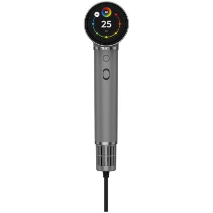 High Speed Hair Dryer, Grey, 220V-240V~50-60Hz, 1500W, Voice Control, Ionizer, Touch LCD, Infrared Nursing, Infrared Distance Protection, AI Control, Gravity Sensor 110000RPM, Noise less than 67dB