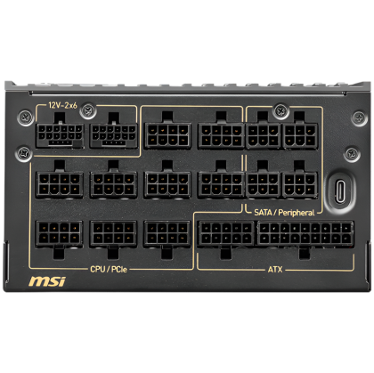 MSI MEG Ai1600T PCIE5 Power Supply 1600W, 80 PLUS Titanium, Dual PCIe 5.1 Cables, ATX 3.1, Software Sync, Mystic Light, 135mm Fan, Fan Stop, OCP/OTP/OPP/SCP/OVP/UVP/SIP/NLO, Interleaved PFC, Braided Cables, Dimensions: 190mmx150mmx86mm, 12Y Warranty
