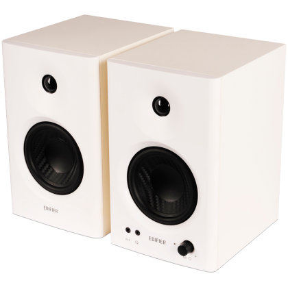 Edifier MR4 Active Studio Monitors, RCA, AUX, TRS, 1-inch Tweeters, 4-inch Woofers, 42W (RMS), Control Knob, White