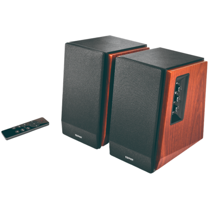 Edifier R1700BTs .0 Bookshelf Speakers, BT V5.1, RCA, 0.75-inch Tweeters, 4-inch Drivers, Sub-Out, 66W (RMS), Control Knobs and Remote Control, Brown