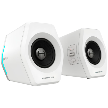 Edifier G2000 2.0 Audio System, BT V5.1, USB, AUX, 2.75-inch Drivers, RGB Lighting, 16W (RMS), White