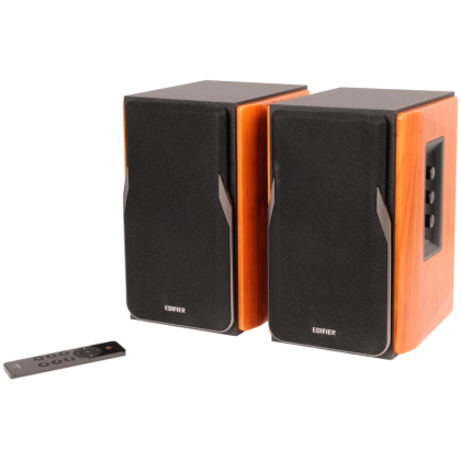 Edifier R1380DB 2.0 Bookshelf Speakers, BT V5.1, Optical, Coaxial, RCA, 1-inch Tweeters, 4-inch Drivers, 42W (RMS), Control Knobs and Remote Control, Brown