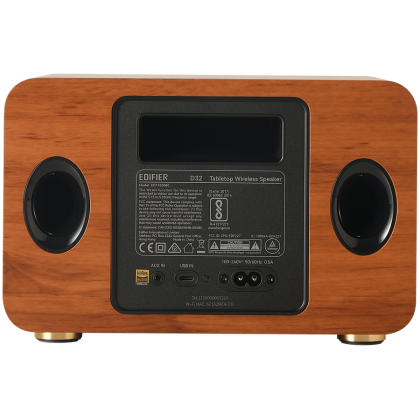 Edifier D32 2.1 Speaker, BT V5.3, Wi-Fi, AUX, USB-C, 1x 4-inch Midrange Driver, 2x 1-inch Tweeters, 60W (RMS), Brown