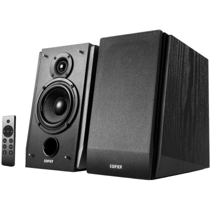 Edifier R1855DB 2.0 Bookshelf Speakers, BT V5.1, Optical, Coaxial, RCA, 0.75-inch Tweeters, 4-inch Drivers, Sub-Out, 70W (RMS), Control Knobs and Remote Control, Matte Black