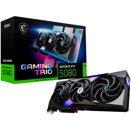 MSI Video Card Nvidia GeForce RTX 5080 16G GAMING TRIO OC WHITE (16GB GDDR7/256bit, PCI-E Gen5, 3x DP 2.1, 1x HDMI 2.1, 1x 16-pin Power Connector, 850W recommended PSU, Retail)