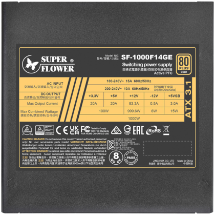 Super Flower Leadex III Gold 1000W ATX 3.1 80 Plus Gold, Fully Modular, Flat Black Cables, 140mm Fan, 7 Year Warranty