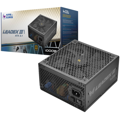 Super Flower Leadex III Gold 1000W ATX 3.1 80 Plus Gold, Fully Modular, Flat Black Cables, 140mm Fan, 7 Year Warranty