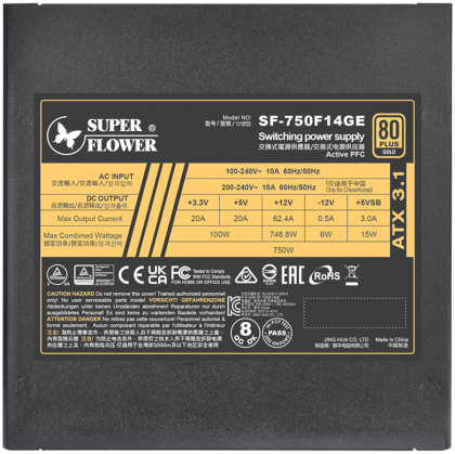 Super Flower Leadex III Gold 750W ATX 3.1 80 Plus Gold, Fully Modular, Flat Black Cables, 140mm Fan, 7 Year Warranty