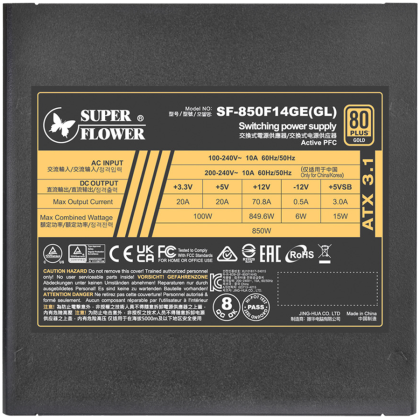 Super Flower Leadex III Gold 850W ATX 3.1 80 Plus Gold, Fully Modular, Flat Black Cables, 140mm Fan, 7 Year Warranty