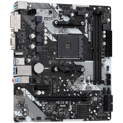 ASROCK MB B450 AM4 2 x DDR4 DIMM 4 x SATA3 1 x Ultra M.2 1 x D-Sub  1 x DVI-D 1 x HDMI Micro ATX