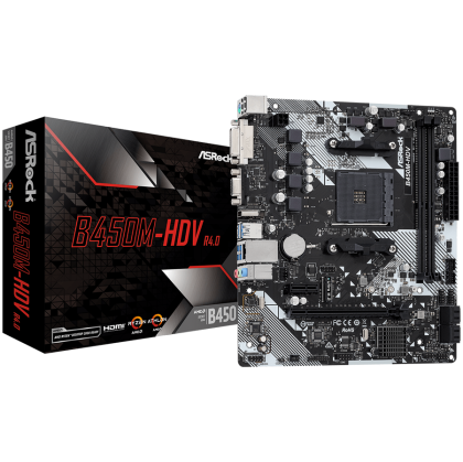 ASROCK MB B450 AM4 2 x DDR4 DIMM 4 x SATA3 1 x Ultra M.2 1 x D-Sub  1 x DVI-D 1 x HDMI Micro ATX