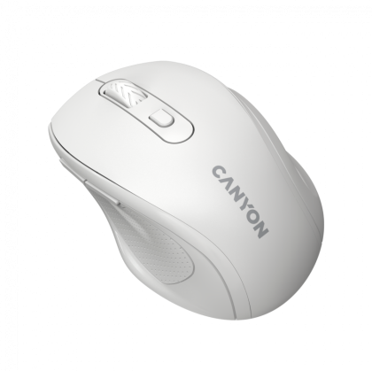 Canyon 6 buttons wireless 2.4Ghz mouse, MX8650A Sensor, DPI up to 1600,Injection case, 3 M life times left and right switches, 2xAAA battery, ABS material, Size: 105x71x40mm, Weight: 59g, white
