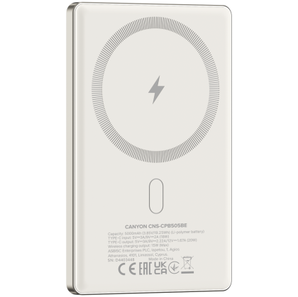 CANYON power bank OnPower 505 slim Magnetic 5000 mAh PD20W Beige