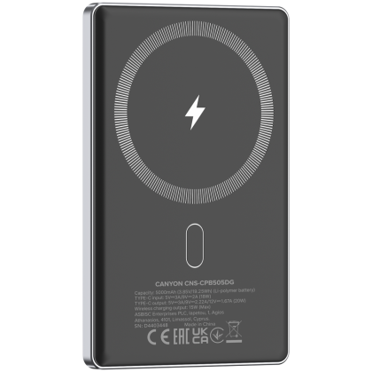 CANYON power bank OnPower 505 slim Magnetic 5000 mAh PD20W Dark Grey