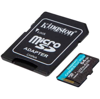 Kingston 64GB microSDXC Canvas Go Plus Gen4 200MB/s A2 U3 V30 Card + Adapter
