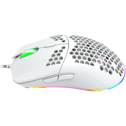 CANYON Puncher GM-11, Gaming Mouse with 7 programmable buttons, Pixart 3519 optical sensor, 4 levels of DPI and up to 4200, 5 million times key life, 1.65m Ultraweave cable, UPE feet and colorful RGB lights, White, size:128.5x67x37.5mm, 105g
