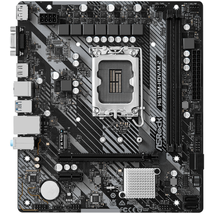ASROCK Main Board Desktop H610M-HDV/M.2 (S1700, 2x DDR4, 1x PCIe 4.0 x16, 1x PCIe 3.0 x1, 4x SATA3 6.0Gb/s, 1x m.2 PCIe, 4x USB 3.2, 6x USB 2.0, 1x Com port header, 1x VGA, 1x HDMI, 1x DP 1.4, 1x GLAN, mATX) Retail