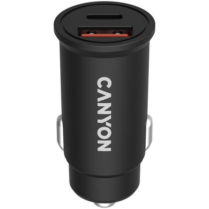 CANYON C-20B03, PD 30W/QC3.0 18W Pocket size car charger with 1-USB A+ 1-USB-C Input: DC12V-24V, Output: USBC: PD30W( 5V3A/9V3A/12V2.5A/15V2A/20V1.5A),USB-A:QC3.0 18W (5V3A