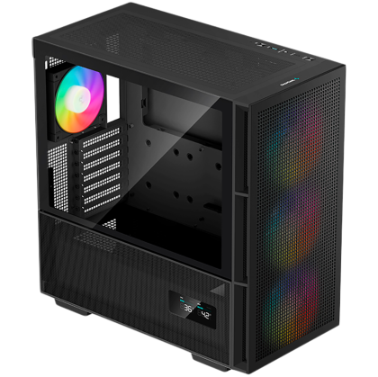 DeepCool CH560 Digital, Mid Tower, Mini-ITX/Micro-ATX/ATX/E-ATX, 1xUSB3.0, 1xType-C, 1xAudio, 3x140mm + 1x120mm Pre-Installed ARGB Fans, Tempered Glass, Mesh Panels, Dual-Status Digital Display, GPU Support Arm, Black, R-CH560-BKAPE4D-G-1