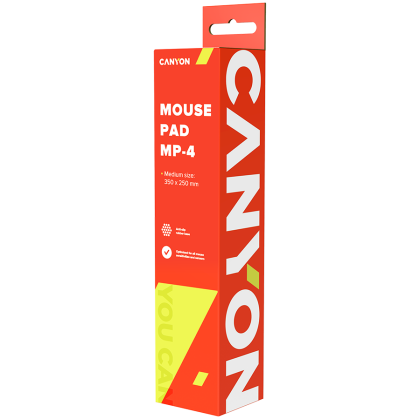 CANYON MP-4, Mouse pad,350X250X3MM,Multipandex,fully black with our logo (non gaming),blister cardboard